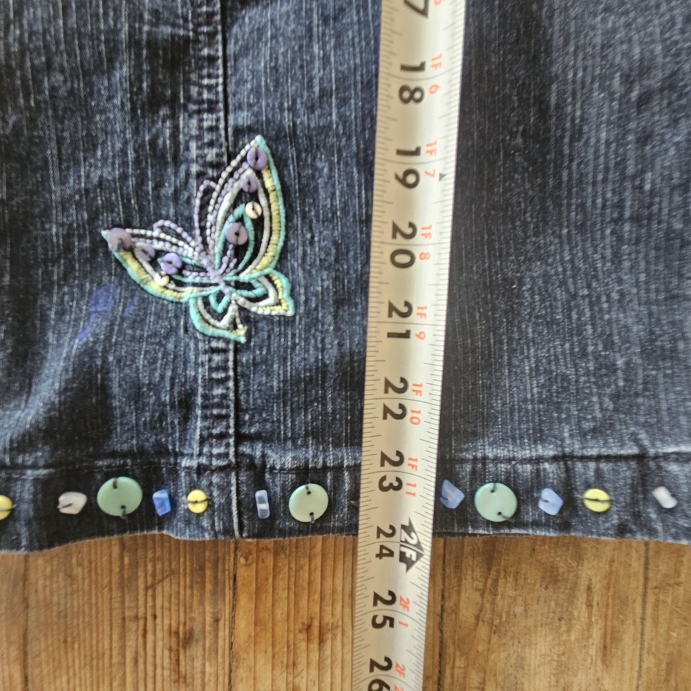 Alfred Dunner Denim Sleeveless Zip Up Jacket Vest Size 16 Embroidery Butterflies - Picture 8 of 12